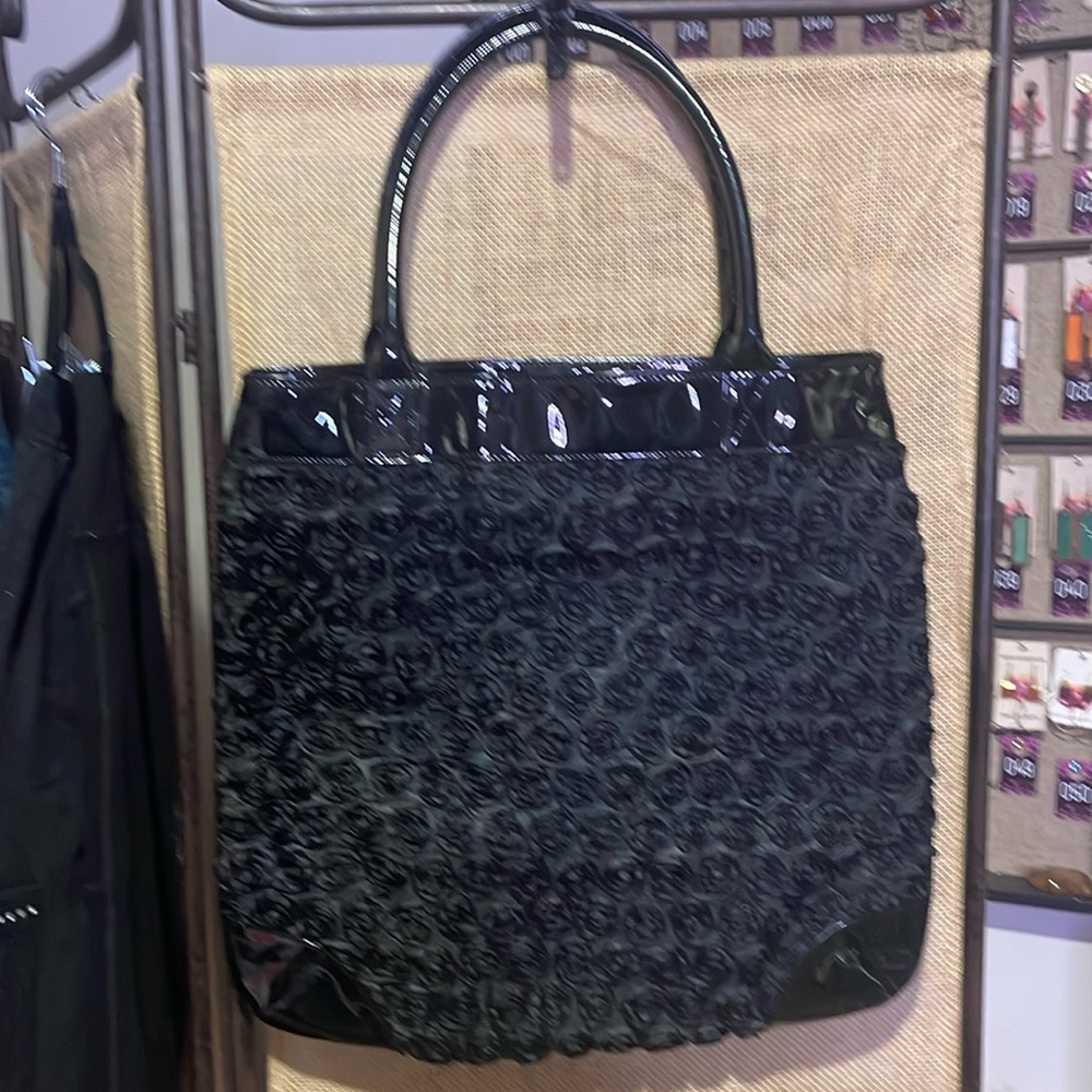 #355 Comsi Comsa Black Rose Purse Tote Satchel - Picture 1 of 10